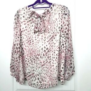 Talbots XLp Pink Silver Animal Print Blouse with Bow Back
